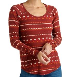 Lucky Brand Long Sleeve Top Waffle Weave Fair Isle Print Women's Size Large NWT